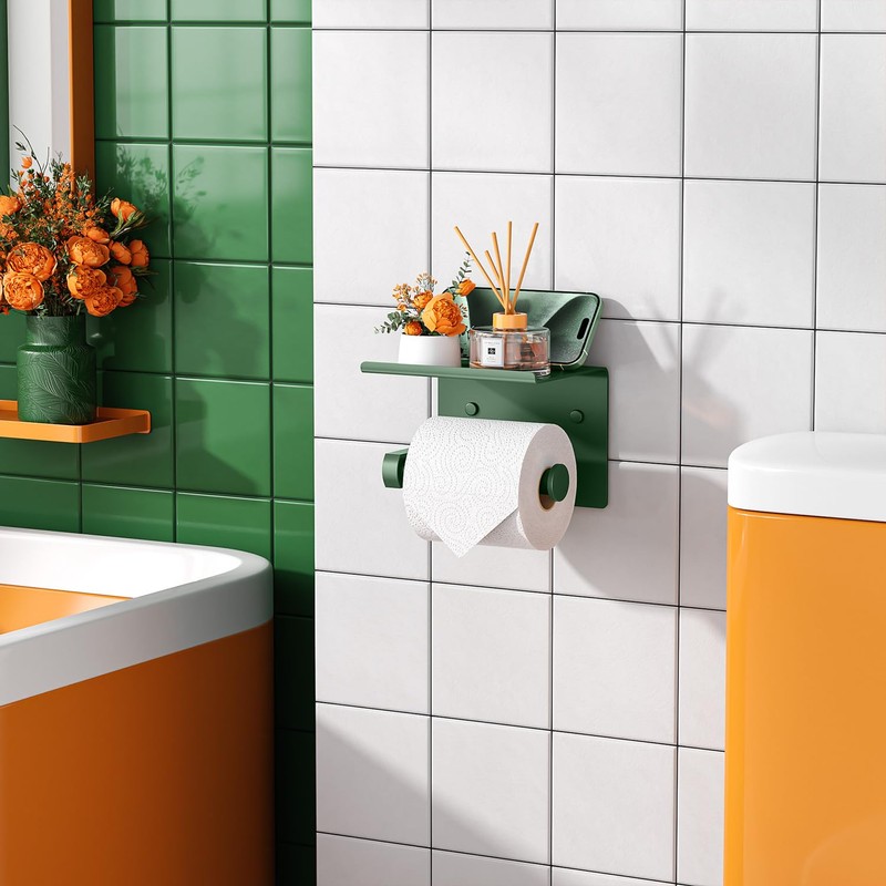 Tindbea Toilet Paper Holder with Shelf Adhesive or Screw Wall