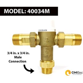 CMI Inc Thermostatic Mixing Valve with Male Connections, PEX,For Hot Water Heater,Water Control,Shower,Temperature Regulator (3/4" male)
