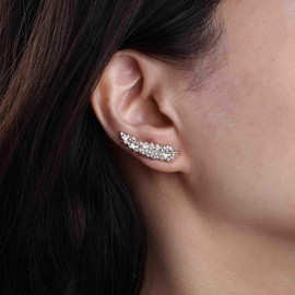 Gold Leaf Crawler Earrings Cuff CZ Stud Earrings Silver Rhinestone Ear Climber Earrings Bridal Drop Crystal Feather Earrings Sparkling Dangle Wedding Minimalist Simple Women, Zinc