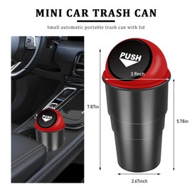 JUSTTOP Car Trash Can with Lid, Mini Leakproof Car Cup Holder Garbage Can Portable Vehicle Bin, Convenient Auto Door Pocket Dustbin Prevents Garbage Scattering for Car Home Office (Red)