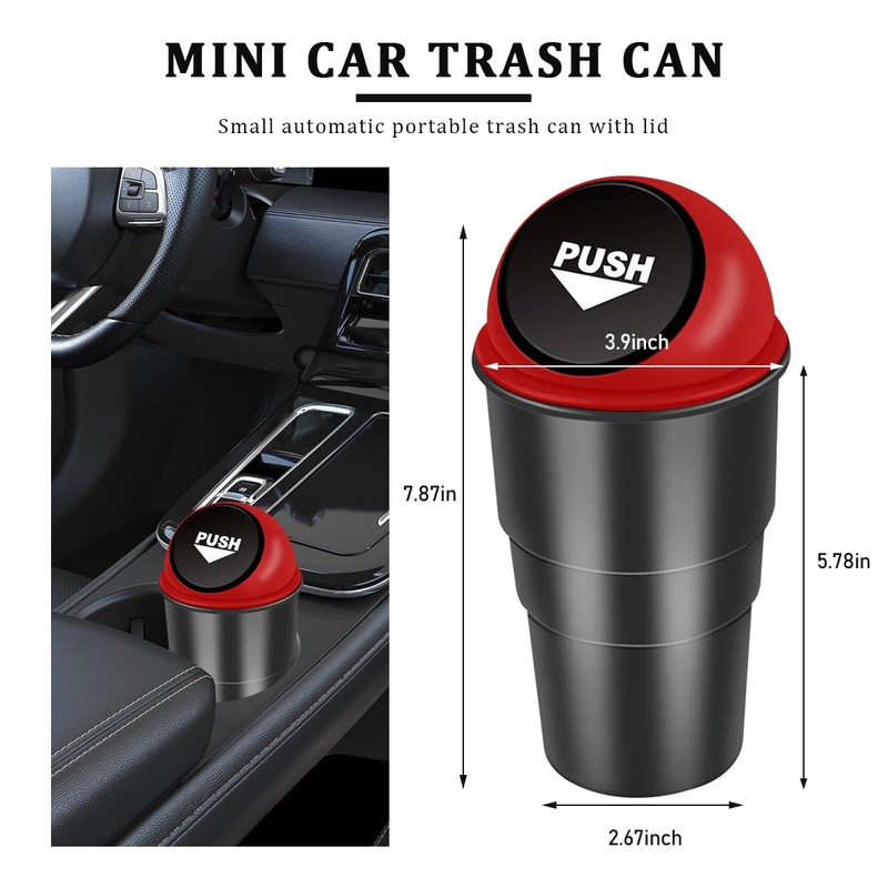 JUSTTOP Car Trash Can with Lid, Mini Leakproof Car Cup