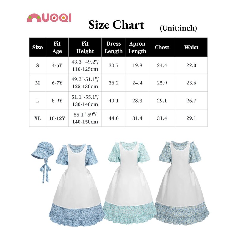 Nuoqi Prairie Dress - Disfraz colonial para niñas, disfraz de