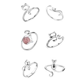 6Pcs Metal Crochet Rings with Cat Ears - Adjustable Tension Regulator Yarn Guide Ring for Knitting, Open Braided Finger Hoop Accessories in Gift Box, Purrfect Crocheting Tools for Women/Mothers/Beginners