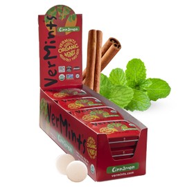 VerMints Organic Cinnamon Breath Mints - Real Lasting Cinnamon Refreshment - Travel Size Tin - Non-GMO, Nut Free, Gluten Free, Vegan & Kosher Organic Flavored Mints - .63oz/18g Pack of 12