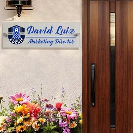 Placa de nombre personalizada para puerta con logotipo de negocio, placa de identificación person...