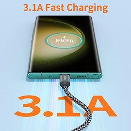 Cable USB tipo C, USB A a USB C 3A de carga rápida (paquete de 2 unidades de 3.3 pies), cable de carga trenzado compatible con iPhone 15, 16, 17 Pro M