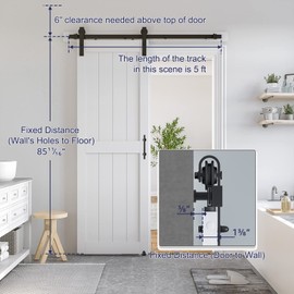 SmartStandard 28 x 84 inch White Sliding MDF Barn Door with 5FT Black Sliding Door Hardware Kit & Handle, Pre-Drilled Ready to Assemble, Waterproof PVC Coating, H-Frame