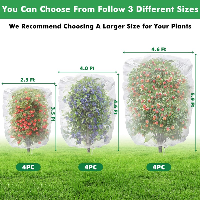 Evoio Fruit Tree Netting Bags with Drawstring, 4PCS Blueberry Bush