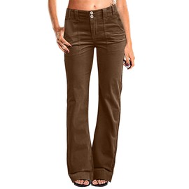 Flamingals Women's Wide Leg Pants for Women Mid Waist Dress Flare Straight Leg Corduroy Pants Workout Jeans Trendy Coffee 3XL
