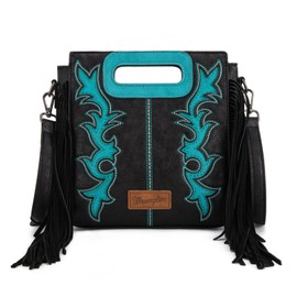 Wrangler Western Fringe Tote Bag for Women Top Handle Handbags Vintage Tassel Crossbody Bags WG193-2003BK