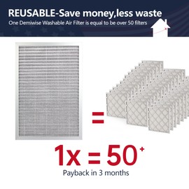 Demiwise 14x20x1 Electrostatic Air Filter, 8 Stage Washable Aluminum AC/HVAC Furnace Filter, Reusable Lifetime Permanent Air Filter, Easy to Clean,Increases Airflow(Actual Size:13.50x19.50x0.82)