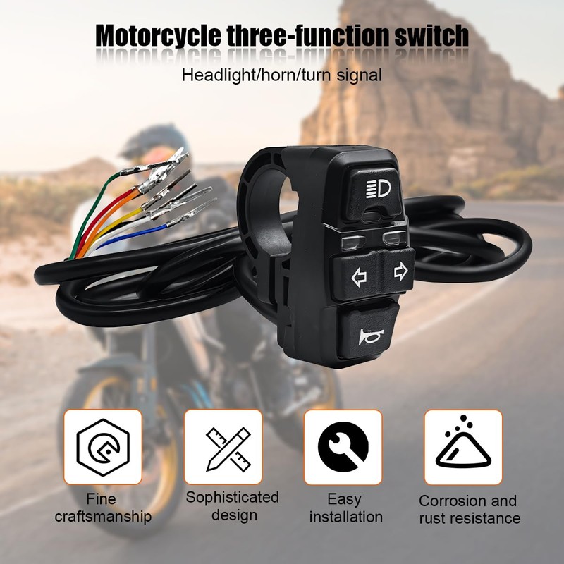 FALVFUN Motorcycle Head Light Turn Switch, 3-in-1 Motorbike Handlebar Headlights