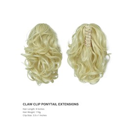 BUYOGET Ponytail Extension Long Curly Wavy Claw Jaw Clip in Synthetic Hairpiece Pony Tail Tale 8 Inches Bleach Blonde