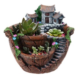 Fairy Garden Planter Plants Pot Tiny Creative Flowers Succulent Plants Fairy House Pot Holders Hanging Garden Design with Sweet House - Color: Orange