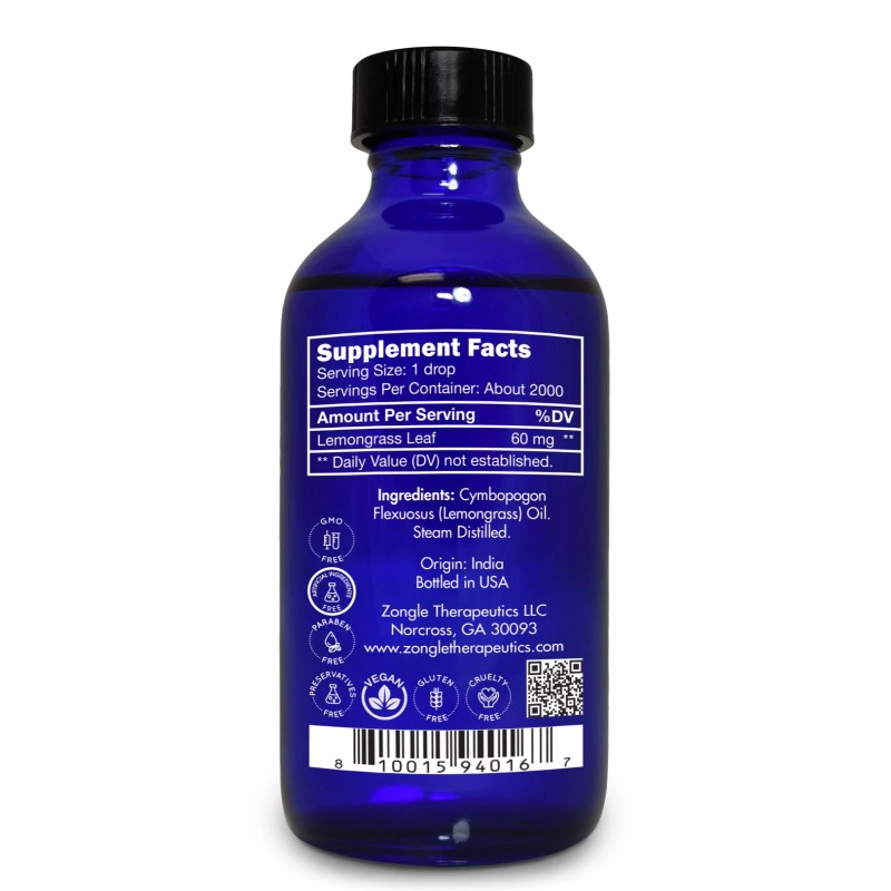 Zongle Lemongrass Essential Oil, Food Grade, Cymbopogon Flexuosus, 4 Oz