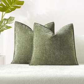 JUSPURBET 16x16 Sage Throw Pillow Covers Set of 2 Decorative Pillow Covers for Couch Sofa Bed Cozy Chenille Cushion Covers Cases with Invisible Zipper for Living Room Home Decor