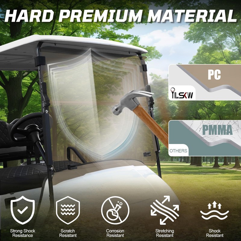 iLSKW Golf Cart Foldable Windshield For EZGO TXT 1995-2013 5MM