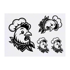 4 x 'Chicken Chef' Temporary Tattoos - Water Resistant, Skin-Safe, Non-Toxic Transfers, Mixed Sizes (TO00077396)