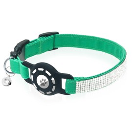 TUKOAW Cat Collar with Airtag Holder, Rhinestones Bling Diamond Sparkly Adjustable Cat Collar with Bell for Girl Boy Cats, Kitten,Puppy