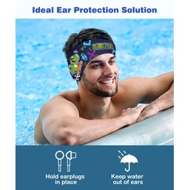 MoKo Cute Swimming Headband Ear Band for Kids, Graffiti Dinosaur Pattern, Keeps Water Out, 3 Sizes (M Size: 63cm/24.8inch, Age 3-9)