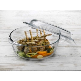 Glass Casserole with Lid- Round Baking Dish, Oven Safe Bakeware, 71 oz