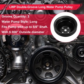 FUELHOOD Water Pump Pulley for Chevy SBC Small Block 262 265 267 283 302 305 307 327 350 400 LWP Double-Groove Long Water Pump Pulley 2 Groove Durable 1 Pc
