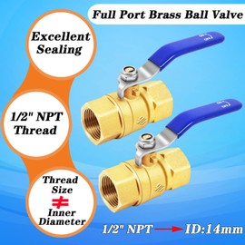 Full Port Brass Ball Valve Kit, 2pcs Heavy Duty 1/2'' NPT Full Bore Ball Valves with 1/2'' NPT Female Threaded, Brass Full-Flow Valves Kit, for Water Oil and Gas Pipeline