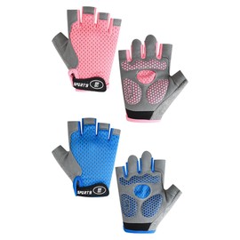 LOZTBUE 2 paia Guanti Sportivi per Bambini – guanti decorati per pattinaggio artistico, Guanti da Ciclismo a Mezze Dita,Rete Elastica,Adatti per Ciclismo,Pattinaggio a Rotelle e Altri Sport(Rosa/Blu)