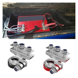 2PCS Battery Terminal Connectors with 3 Way -12V Automotive Top Post Battery Wire Cable Terminals Clamp Connectors Kit, Universal Positive and Negative Set, Copper Plate with 3 Bolt for Car Van Boat