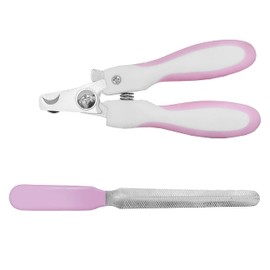 Vida Goods Pet Nail Clippers with Safety Guard & Nail File Sharp Nail Trimmer for Dogs, Cats, Rabbits & Small Animals Easy Grip, QuickStop Blade Lock Grooming Kit for All Breeds (White with Pink)