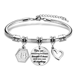 HEYEJET Birthday Gifts for Girls Bracelet 14 Year Old Girls Birthday Charm Bracelet 14th Birthday Gifts for Daughter Niece Sister Friend Teen Girls (14th)