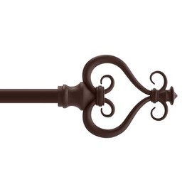 Kenney KN65407 Serena Large Plastic Heart Scroll End Standard Decorative Window Curtain Rod, 48-84" Adjustable Length, Chocolate Finish, 5/8" Diameter Steel Tube