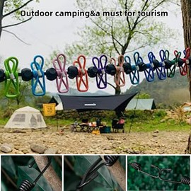 Portable Clothesline,Retractable Clothesline for Travel,Clothing line with 12 Clothes Clips,for Indoor Laundry Drying line,Outdoor Camping Accessories (colorful)