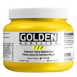 Heavy Body Acrylics by GOLDEN, Cadmium Yellow Medium Hue, 32 fl. oz. Jar, Professional Acrylic Paint, Semi-Opaque