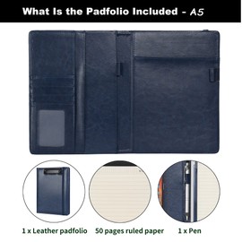 Wonderpool A5 Faux Leather Clipboard Partfolio Recipe Binder Notepad Forms Holders Document Case - Interview Planner Meeting Writing Padfolio File for Office Travel School Hotel Restaurant (A5,Blue)