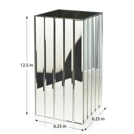 Serene Spaces Living Tall Gatsby Mirror Strip Vase – Great Gatsby Inspired Luxe Glass Vase with Bevel Edged Mirror Strips, Use for Home Décor, Event Centerpieces and Much More, 6 ¼” SQ x 12 ½” H