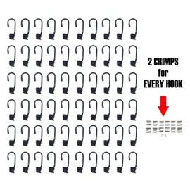 Hook & Cord - Metal Plastic-Coated Spring Hooks - Wire Bungee Cord Hooks - Strong Gauge with End Protective Cap - for Tarps, Covers, Sunshades (60, 3/16" MPC)