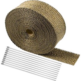 Arespark Exhaust Heat Protection Tape, 5 m Titanium Heat Protection Tape Made of Basalt Fibre, Golden Exhaust Tape with 10 Cable Ties, Stainless Steel, for Exhaust Manifolds of Motorcycles and Cars