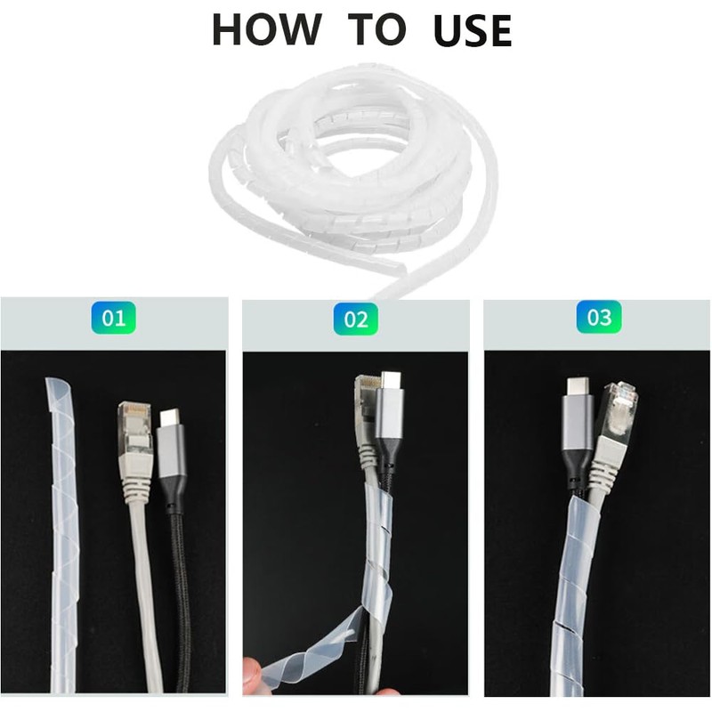 26 Ft Spiral Cable Wrap - White Cord Covers Bundle