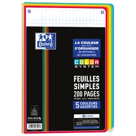 OXFORD Color System A4 Sheets, 200 Pages, Large Squares, 5 Colours, Assorted Frame Colours