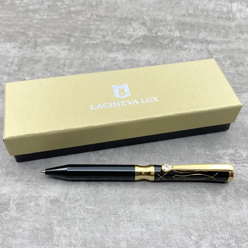 LACHIEVA LUX Black Elegant Crystal Executive Metal Ballpoint Pen with