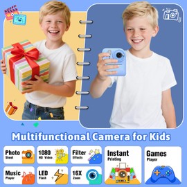 Okaloka Kids Instant Print Camera Toys,1080P HD Toddler Digital Video Camera,Christmas Birthday Gifts for Girls Boys age 3-12 Year old - 32G SD Card Included (Blue)