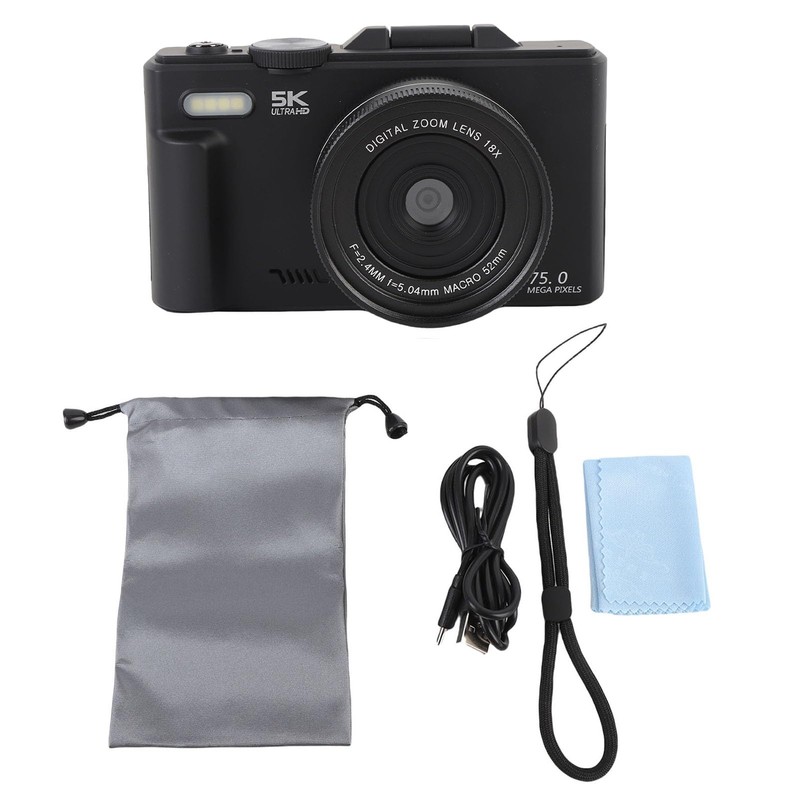 5K Digital Camera 75MP - 3" Flip Screen WiFi Vlogging