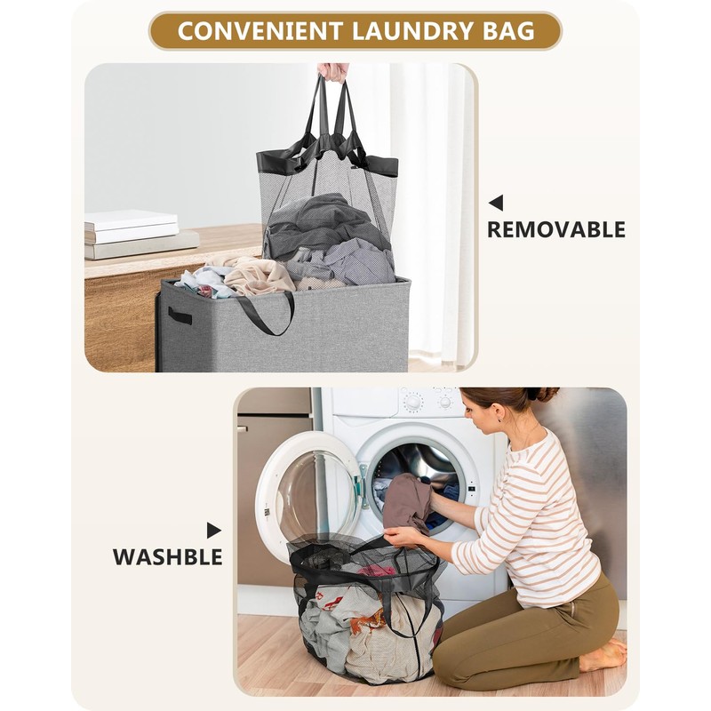 SOLEDI Double Laundry Hamper with Lid, 130L Clothes Hamper 2