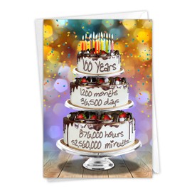 NobleWorks - Funny 100th Birthday Card with Envelope - Celebrate 100 Year Old Seniors Milestone, Humor Greeting Card for Grandparents - Year Time Count 100 C9097MBG