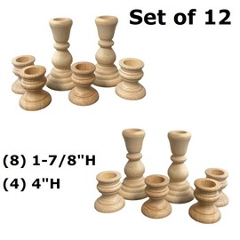 Unfinished Natural Wood Candle Sticks Set in Varied Heights by Factory Direct Craft - Set of 12 Wooden Candle Holders for DIY Crafts and Decorating Made in USA (Sizes 1-7/8"H and 4" H)