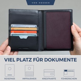 VON HEESEN Passport Holder Leather with RFID Protection for Men and Women, camouflage grey, Portrait