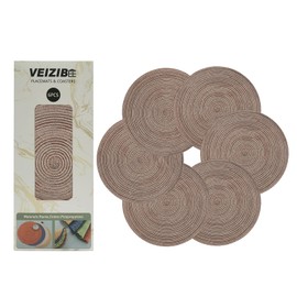 Braided Placemats Set 30cm Also as Coaster Coffee mat， Washable Unslip Round Place Mats，Kitchen Dining Table European Style Natural Material Hand Woven Fabric Table Mat Ramie Cotton (Coffee-30cm-6pcs)
