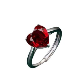 LAIFULA S925 Cubic Zirconia Wedding Band CZ Engagement Rings for Women Ruby Emerald Blue Crystal Princess Heart Love Simulate Diamond Ring 4CT Bridal Ring Sets Size Adjustable(red)