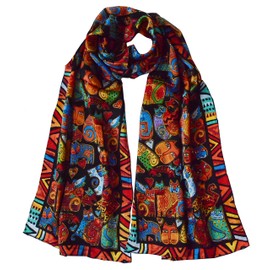 YSSP, Cartoon Cat-Black, Van Gogh and Claude Monets Paintings, Fashion Silk Scarf Premium Shawl Wrap Art